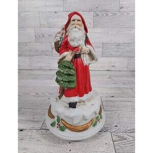 Vintage Santa Wind-Up Rotating Musical Figure Statue Christmas 7" Hand-Painted